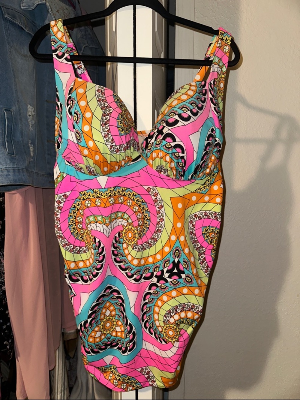 Lane Bryant Bright Geometric Tankini Top in Pink, Orange & Lime